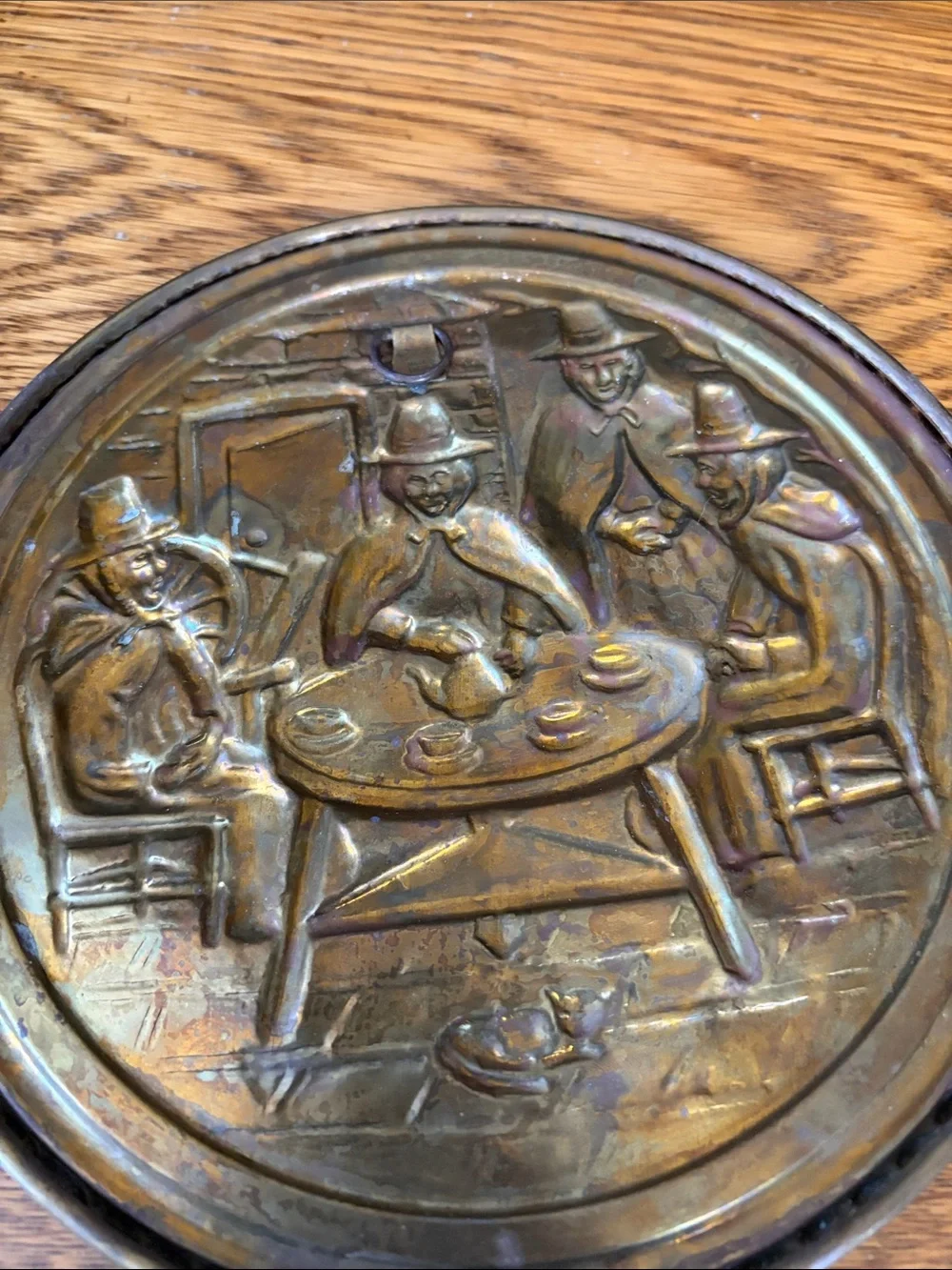 Vintage Brass Wall Hanging Plates Set of 3 - Nautical Ship, Tavern & Spinning Wh